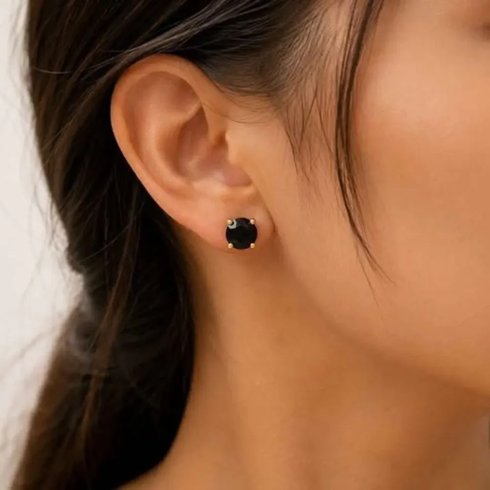 Black Moissanite Stud Earrings 2 Ct 925 Sterling Silver Gold Plated